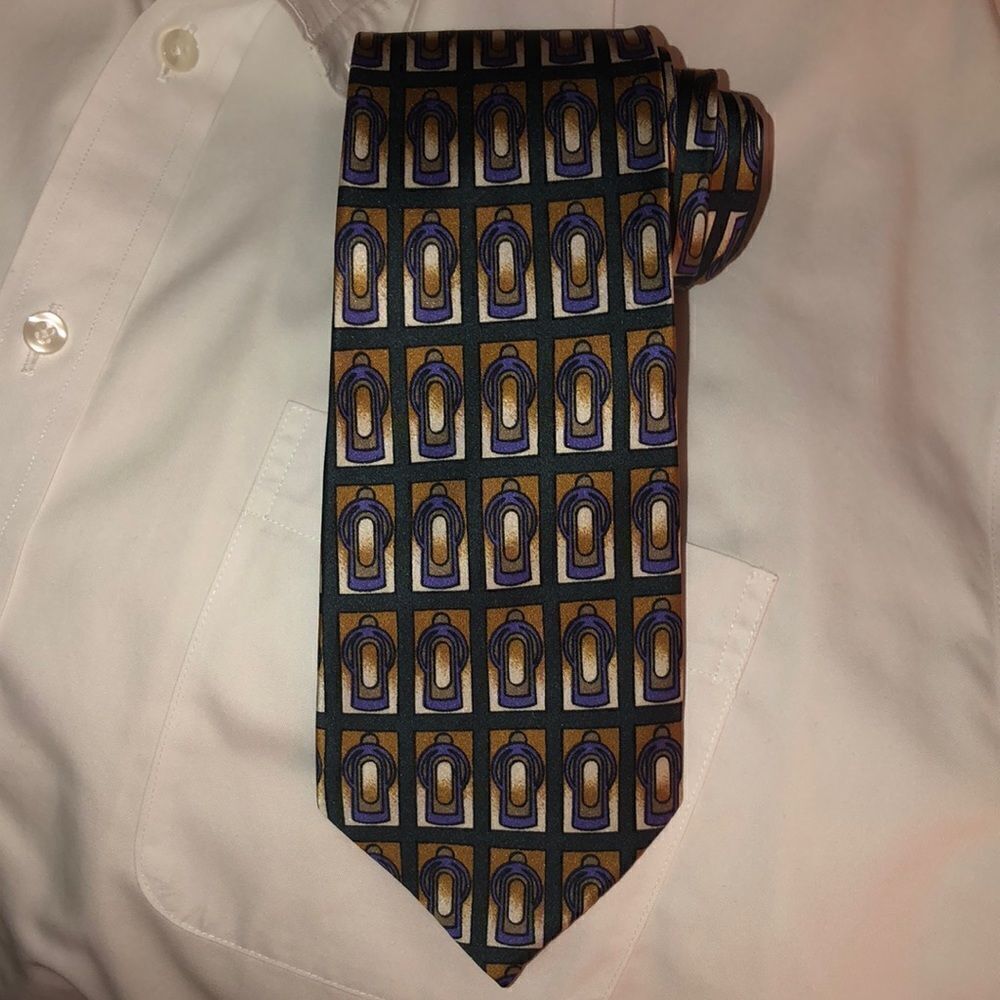 Gold City Silk Emerald Green Purple Taupe Ivory Silhouette Tie